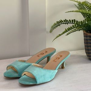 Kitten Heel Peep Toe Mules Slide Sandals